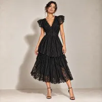 Vestido De Encaje Escalonado Con Moño Negro – Image 5