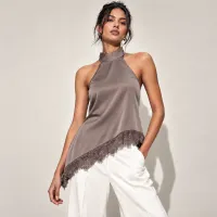Blusa Halter Satinada Con Encaje – MEDIANA, MUAVE