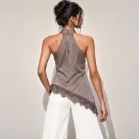Blusa Halter Satinada Con Encaje – Imagen 4
