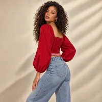 Blusa Crop Corset Manga Globo Gingham – Imagen 5