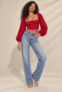 Blusa Crop Corset Manga Globo Gingham – Imagen 6