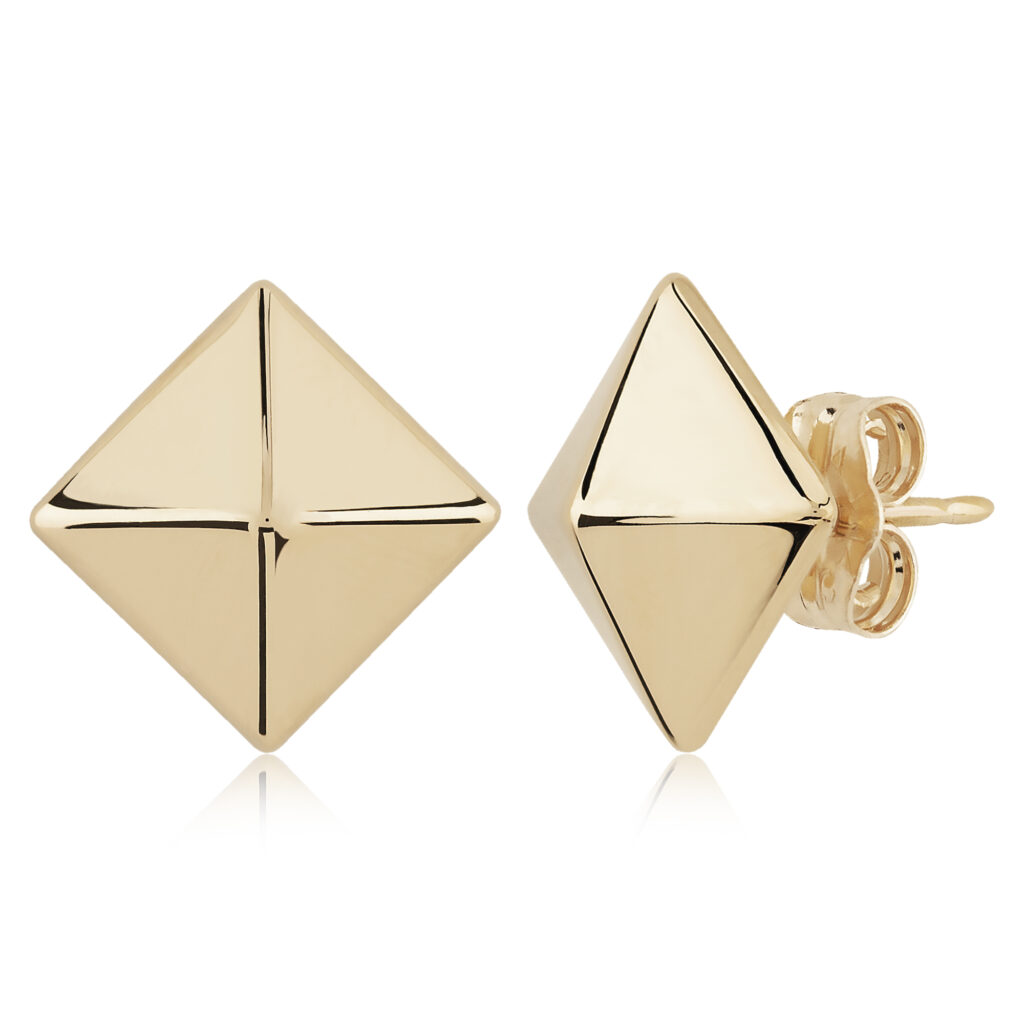 14KY Gold 8mm Pyramid Stud Earrings – Image 1