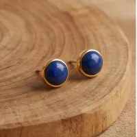 Lapis Lazuli Round Stud Earrings – Image 2