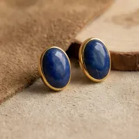 Lapis Lazuli Oval Stud Earrings – Image 5