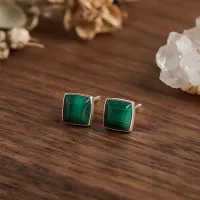 Malachite Square Stud Earrings – Image 6