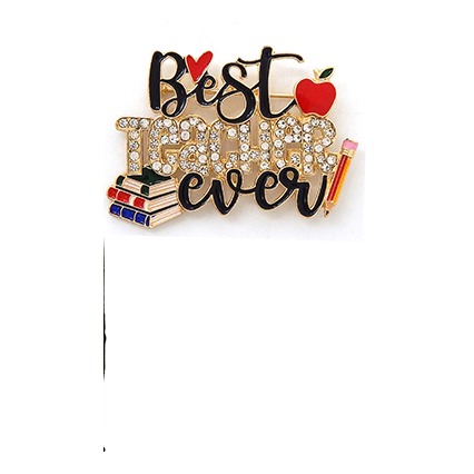 "Best Teacher Ever" Brooch — Clear Crystal, Gold-Tone – Image 1
