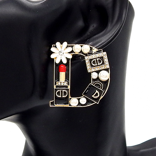 "D"-Shaped Brooch Lipstick Accent, Handbag Details,… — Black, Gold-Tone – Image 1