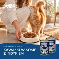 BEEFY BUFFY Zestaw Kawałki w sosie | Indyk | dla dorosłych kotów | 415g – Image 6