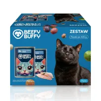 BEEFY BUFFY Zestaw Kawałki w sosie | Ryba | dla dorosłych kotów | 415g – Image 1