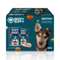 BEEFY BUFFY Zestaw Kawałki w sosie z rybą | dla dorosłych psów | 415g – Image 1