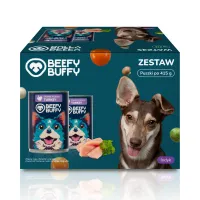 BEEFY BUFFY Zestaw Kawałki w sosie z indykiem | dla dorosłych psów | 415g – Image 1