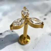 PVD Gold Titanium Marquise Flower Labret – Image 1