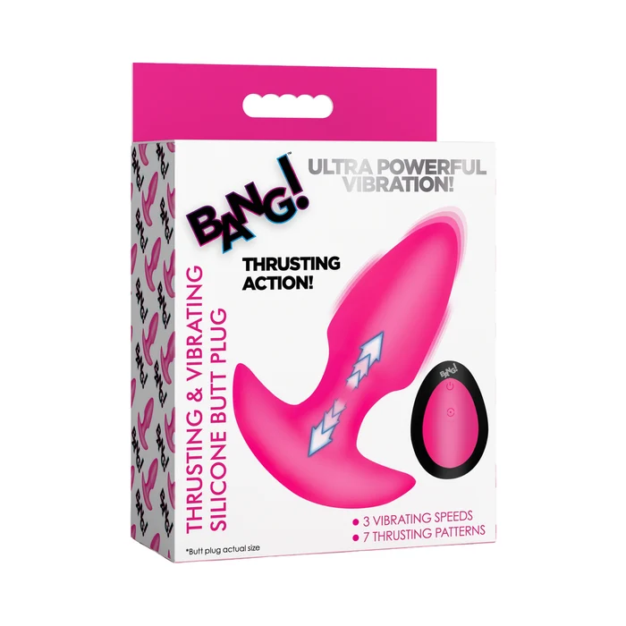 BANG! Thrusting & Vibrating Silicone Butt Plug Pink – Image 1