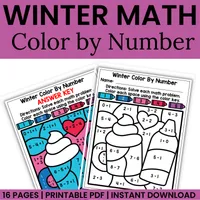 Winter Math Color by Number Worksheets | Addition & Subtraction | PreK-2nd – Image 1