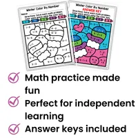 Winter Math Color by Number Worksheets | Addition & Subtraction | PreK-2nd – Image 2