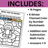 Winter Math Color by Number Worksheets | Addition & Subtraction | PreK-2nd – Image 3