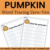 Pumpkin Number Word Tracing 0-10 Worksheets  – Image 1