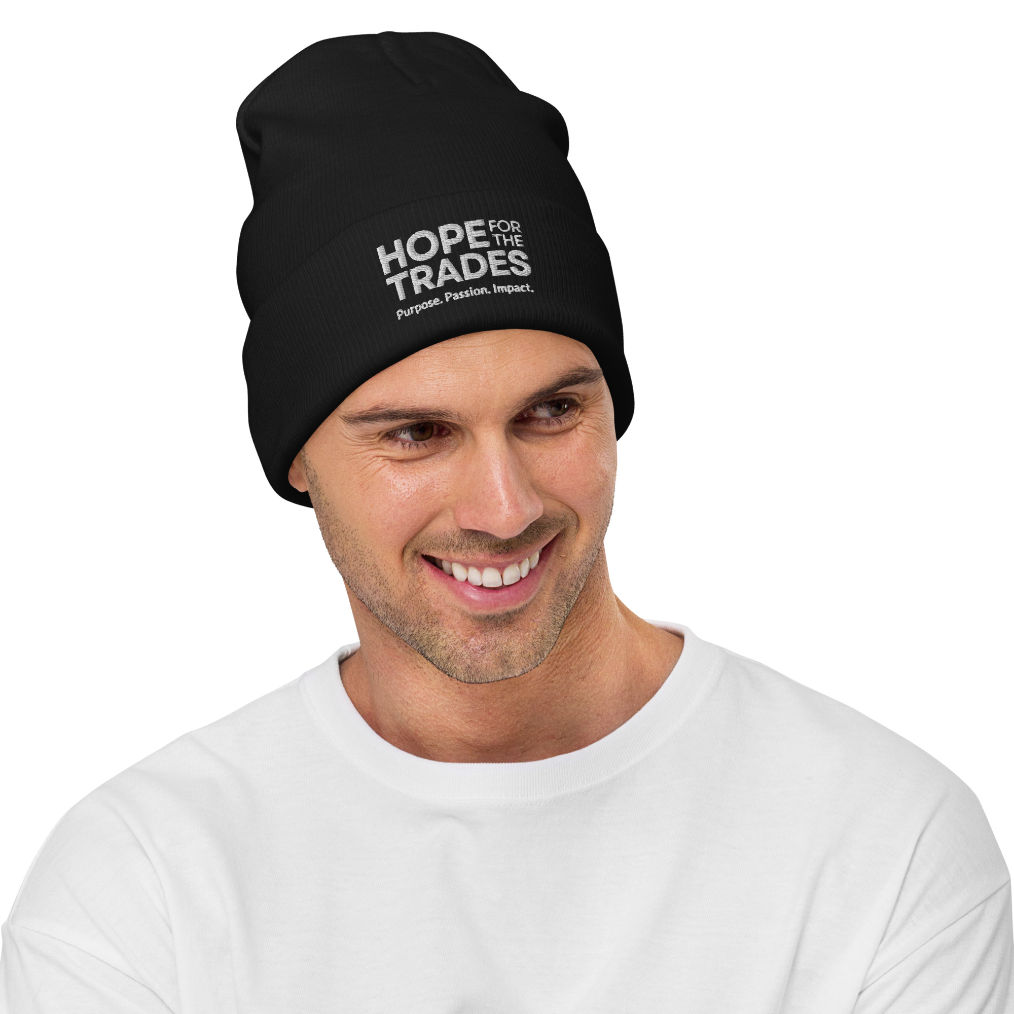 HFTT Embroidered Cuffed Beanie | Purpose. Passion. Impact. (Colors Available) – Image 5