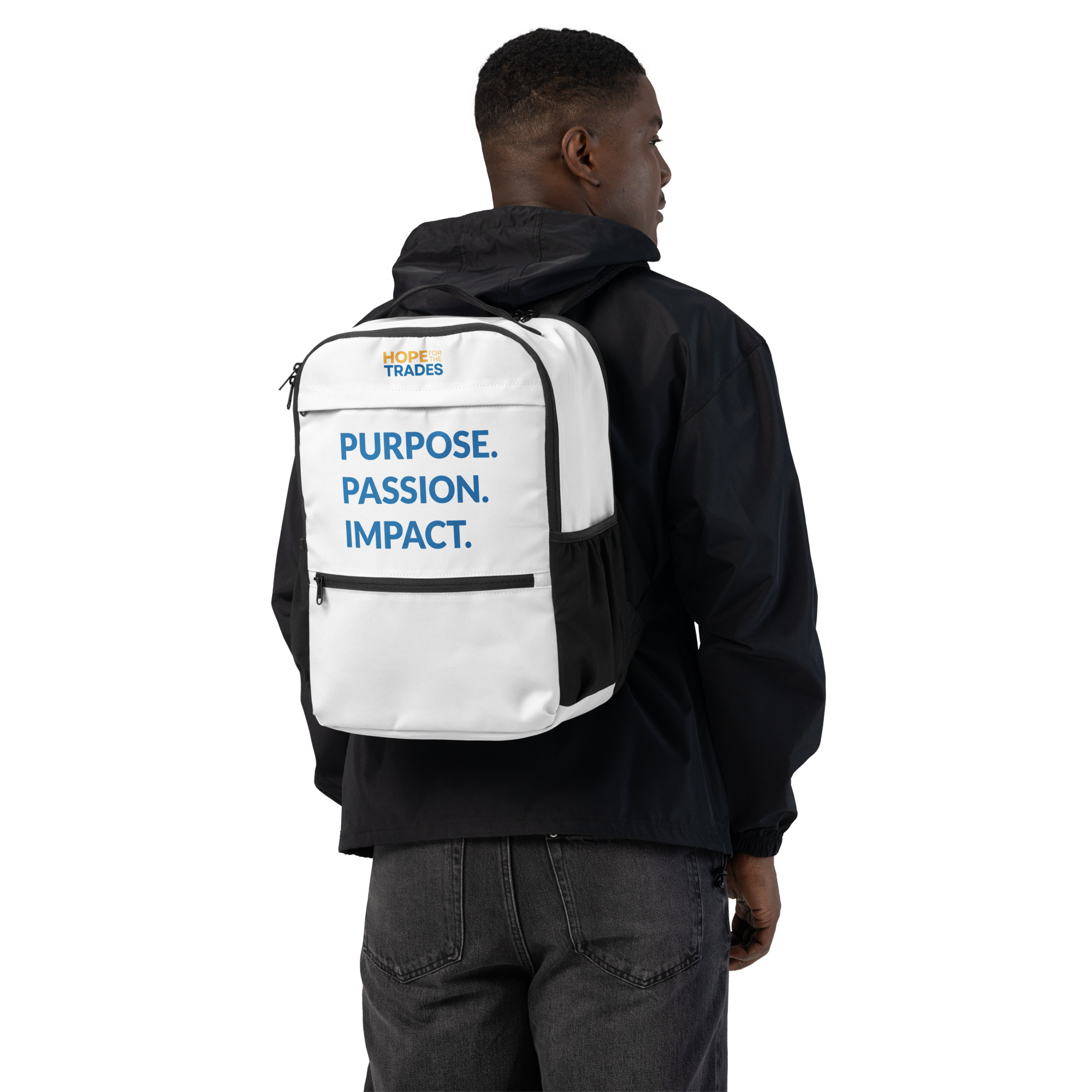 HFTT Utility Laptop Backpack | Purpose. Passion. Impact. (White) – Image 3