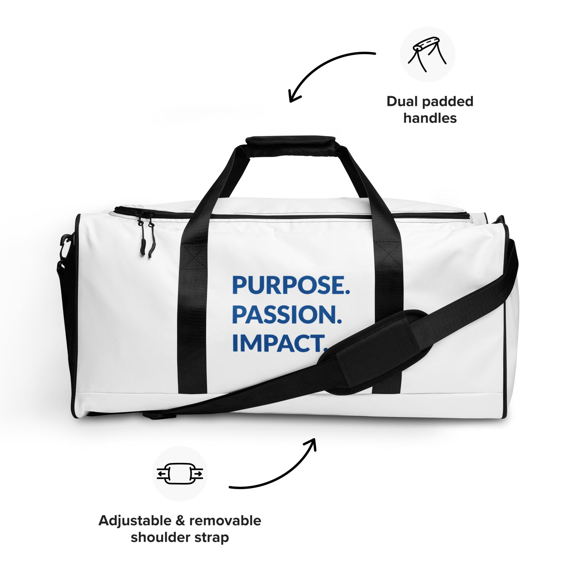 HFTT Weekender Duffle Bag | Purpose. Passion. Impact. (White) – Image 5