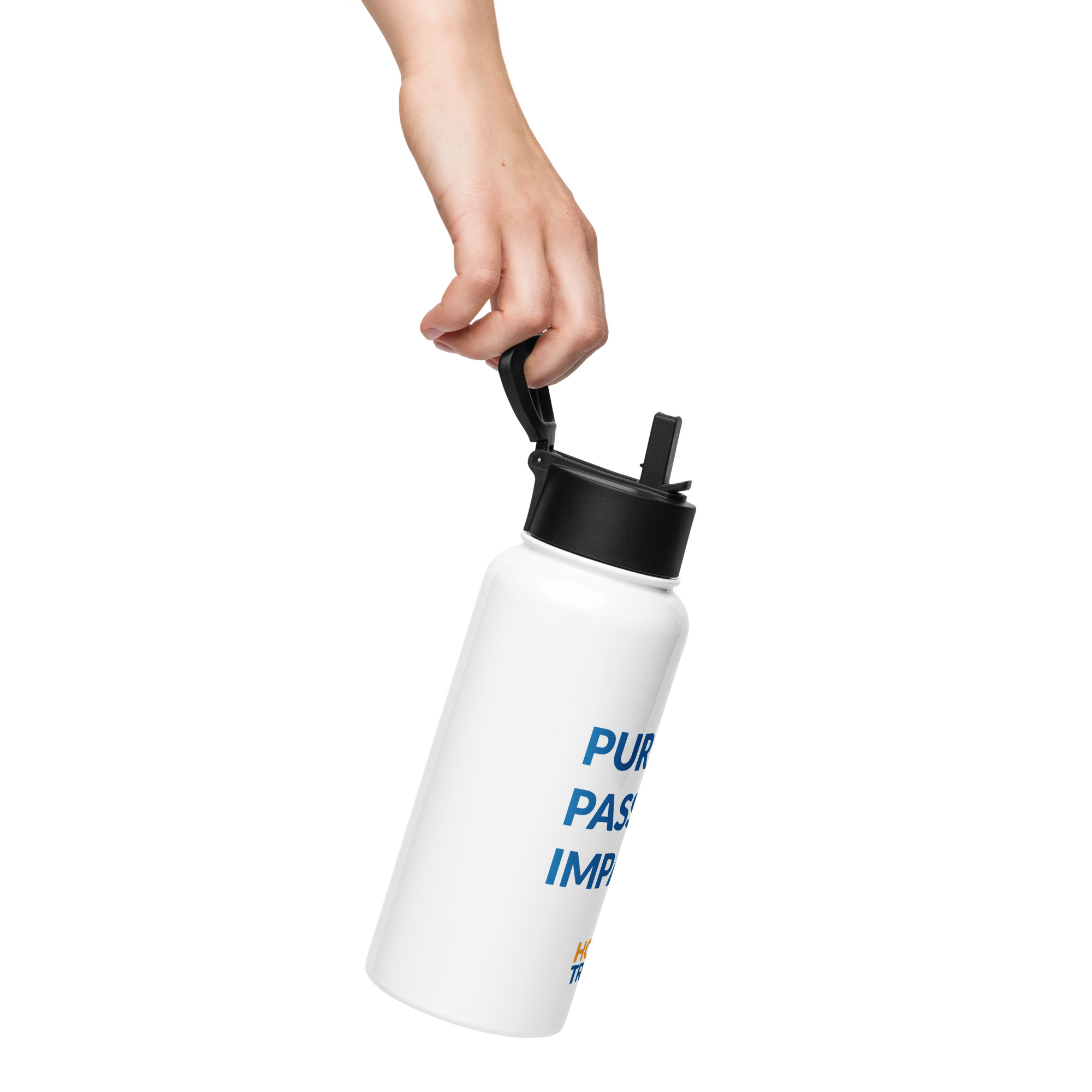 HFTT 32 oz Stainless Steel Water Bottle | Straw Lid | Purpose. Passion. Impact. (White) – Image 3