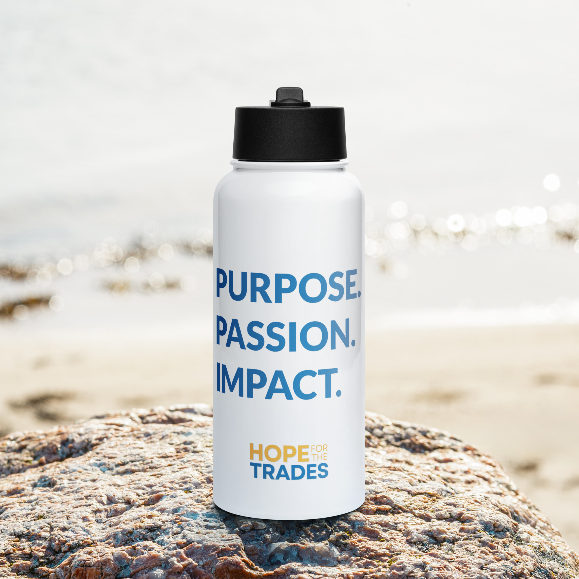 HFTT 32 oz Stainless Steel Water Bottle | Straw Lid | Purpose. Passion. Impact. (White) – Image 6