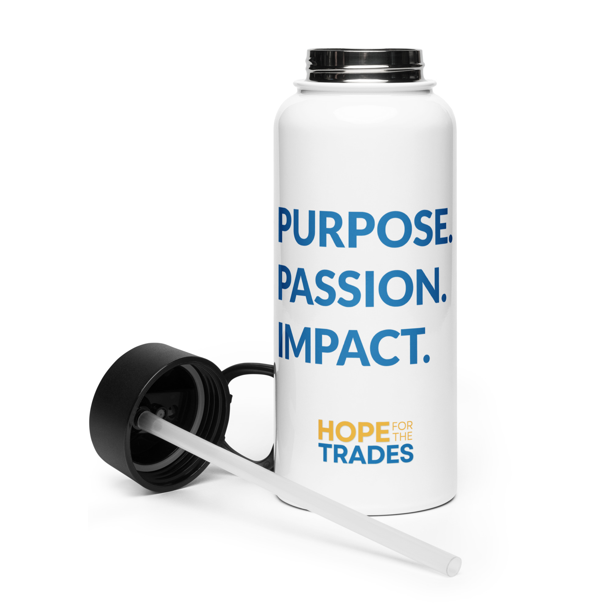HFTT 32 oz Stainless Steel Water Bottle | Straw Lid | Purpose. Passion. Impact. (White) – Image 2