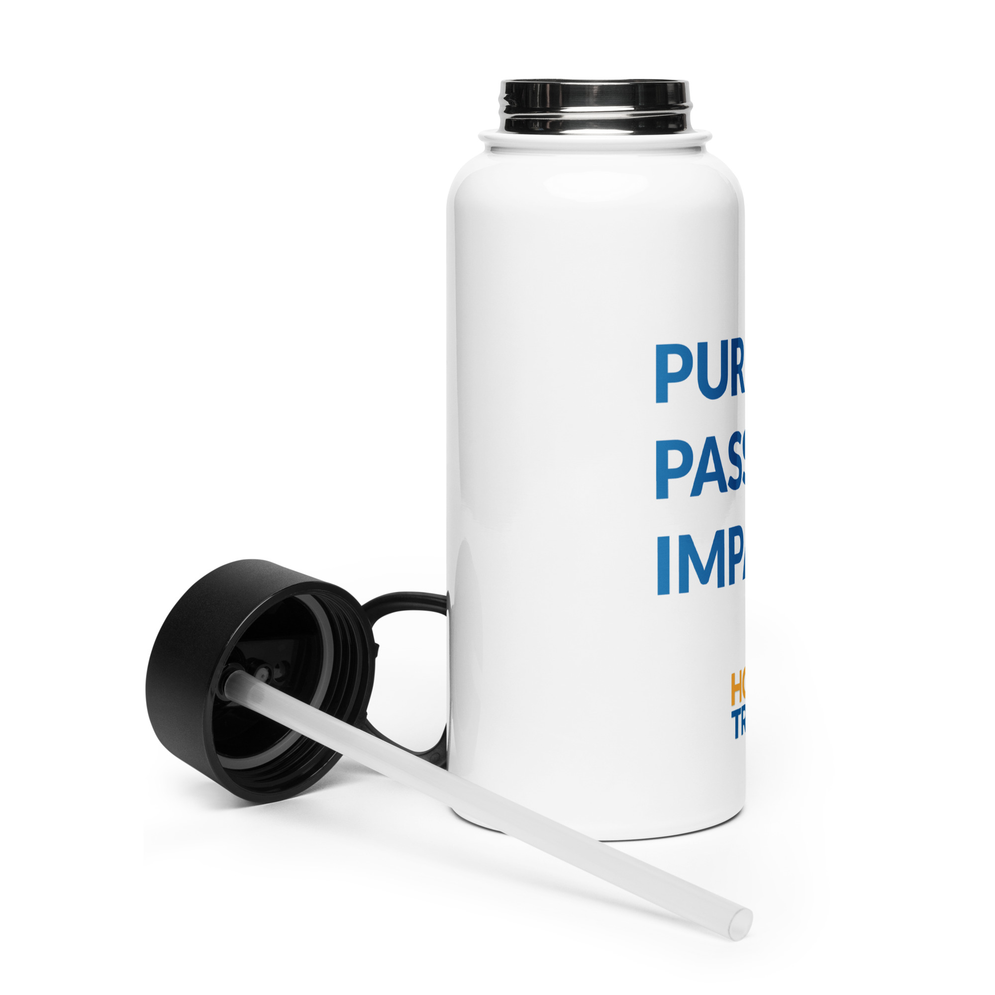 HFTT 32 oz Stainless Steel Water Bottle | Straw Lid | Purpose. Passion. Impact. (White) – Image 4