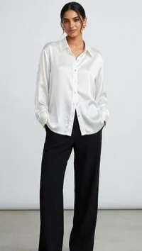 Camisa de Satén para Mujer – Blanco, XL