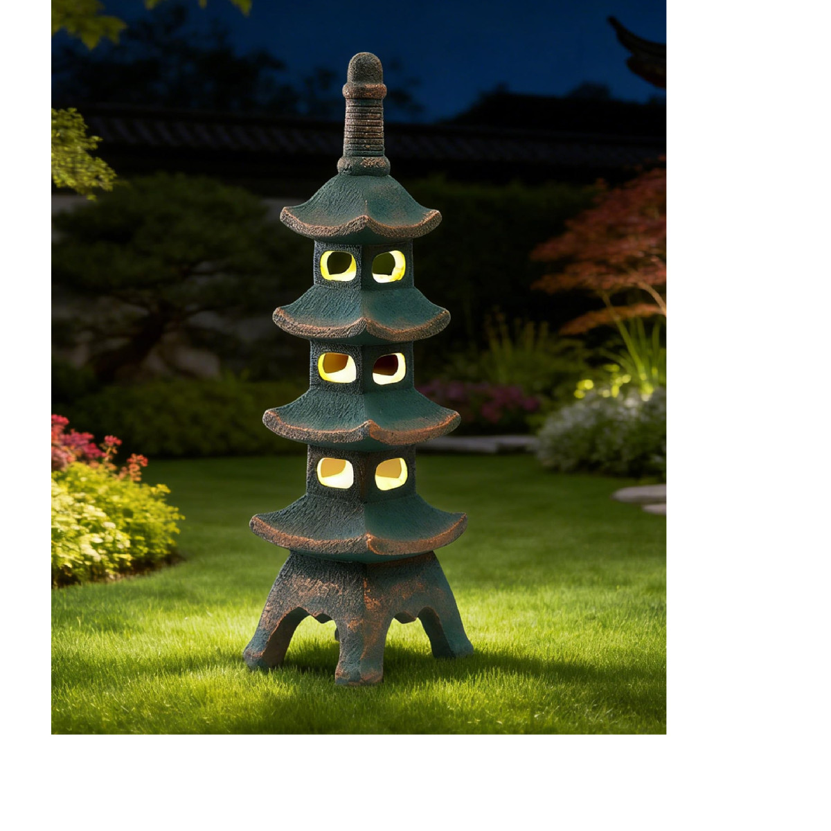 Solar Pagoda Garden Statue, 25.6in Multi-Layer – Image 1