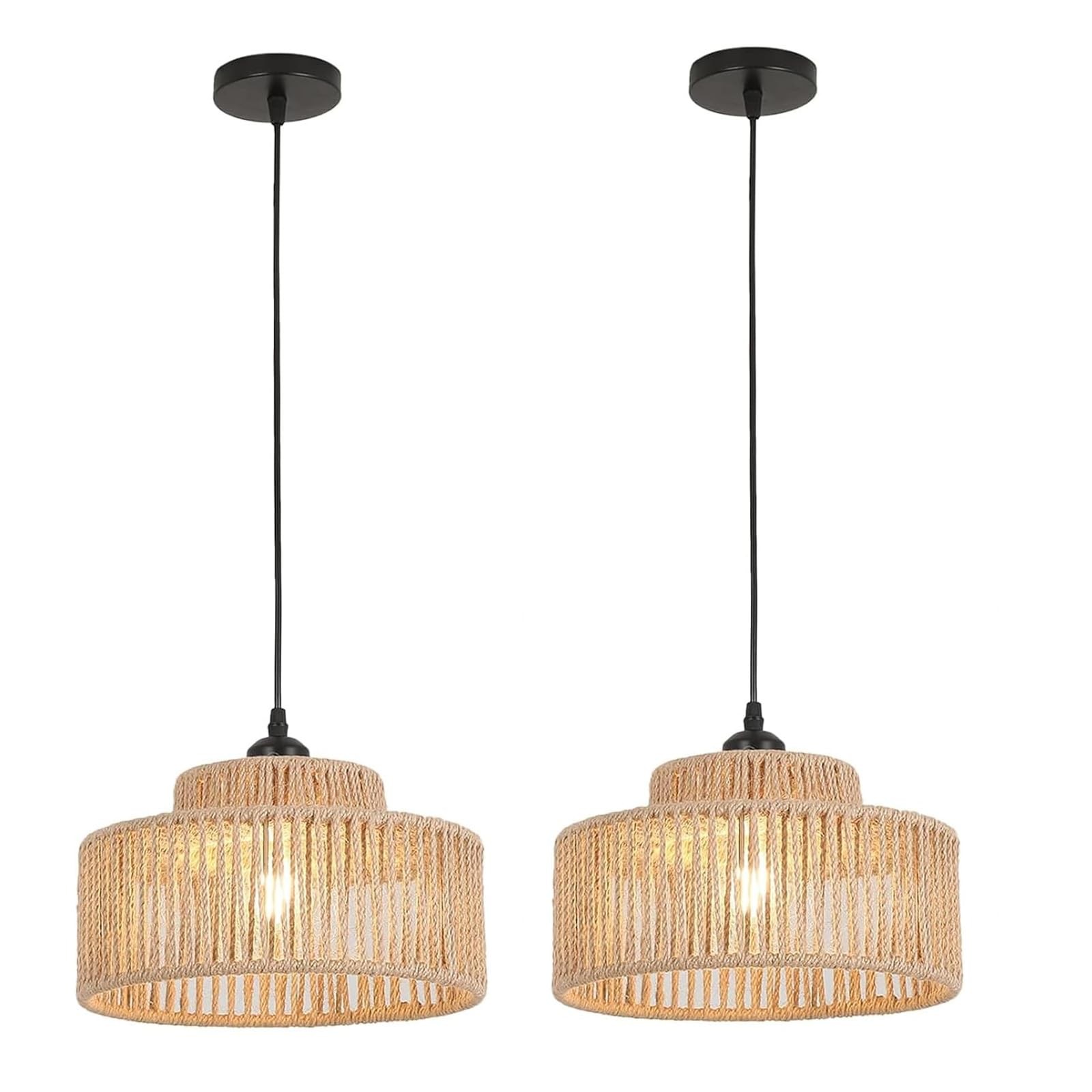 2-Pack Rattan Pendant Lights for Kitchen Island – Image 1