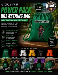 Money Heroes Power Pack Drawstring Bag - Savvy Mint Green – Image 1