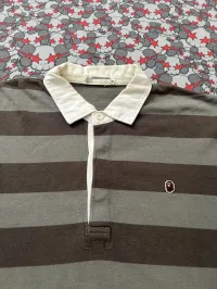 02' Bape Grey Striped Rugby Longsleeve Polo – Image 2