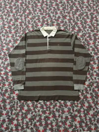 02' Bape Grey Striped Rugby Longsleeve Polo – Image 1