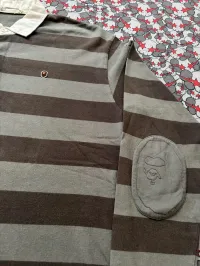 02' Bape Grey Striped Rugby Longsleeve Polo – Image 5
