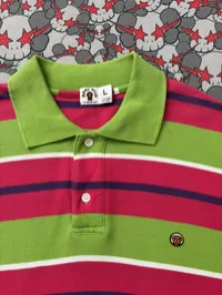 (SZ OG L) 05' Bape Baby Milo Green Striped Polo Shirt – Image 2