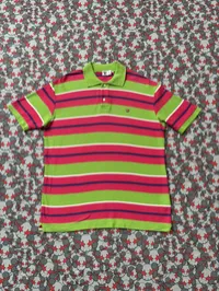 (SZ OG L) 05' Bape Baby Milo Green Striped Polo Shirt – Image 1