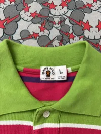 (SZ OG L) 05' Bape Baby Milo Green Striped Polo Shirt – Image 3