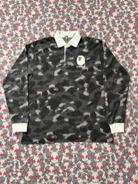 (SZ OG L) 05' Bape Black Camo Longsleeve Rugby Polo Shirt – Image 1