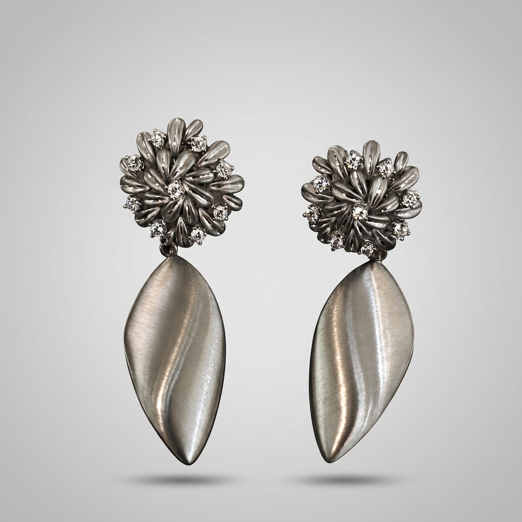 Floral Cluster & Brushed Leaf Drop Earrings – Image 1