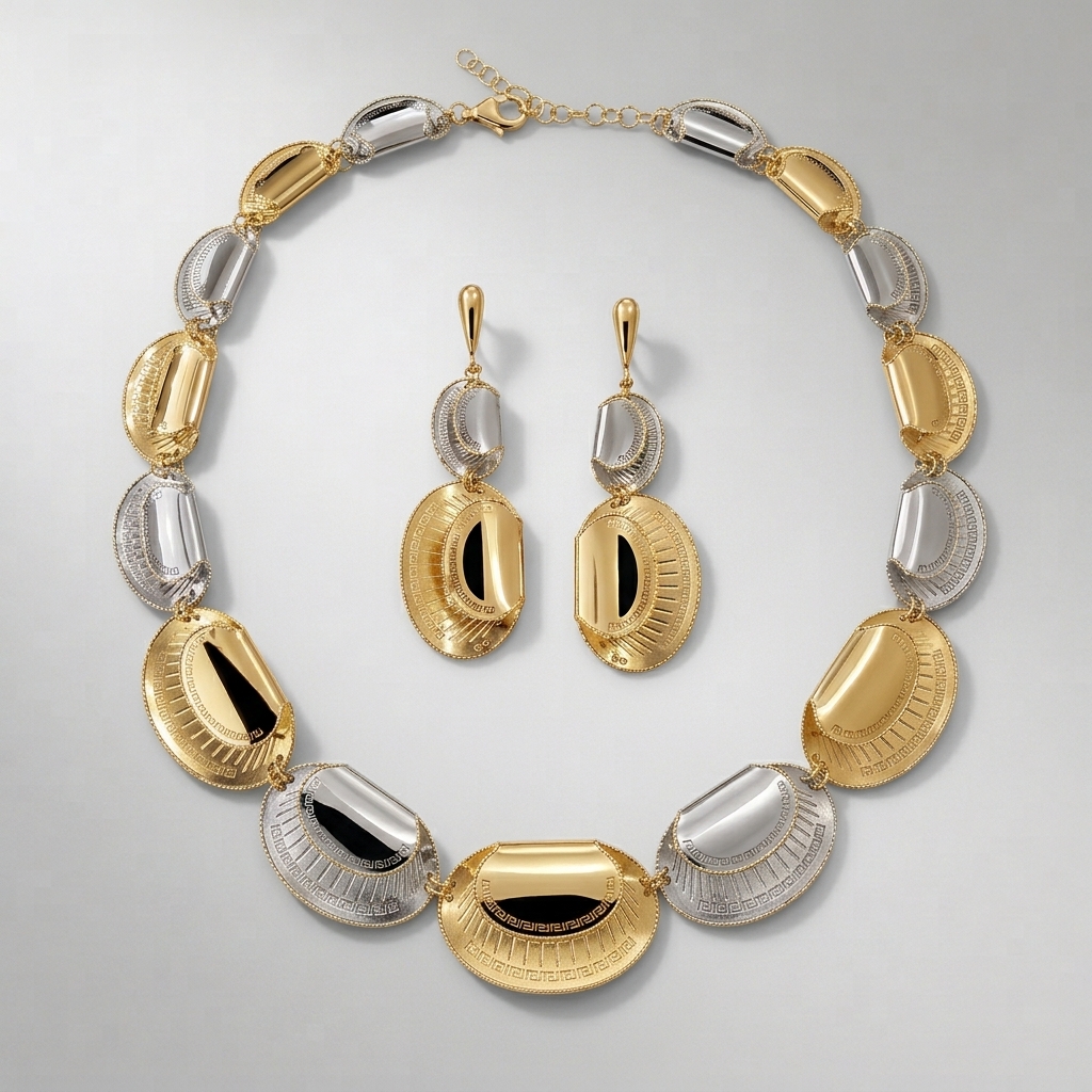 Mixed-Metal Scalloped Statement Necklace & Earring Set – Image 2