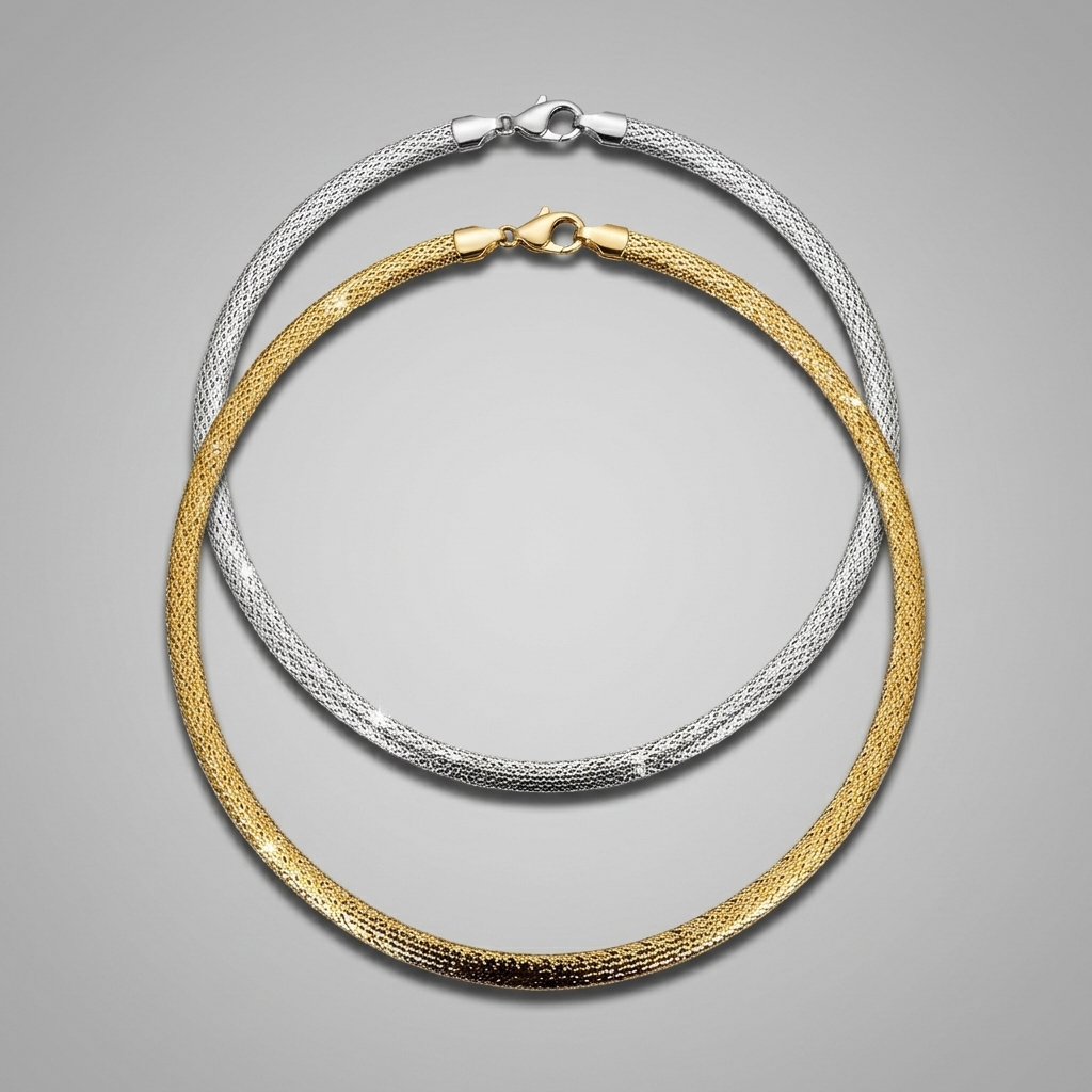 18" Reversible Two-Tone Mesh Collar Necklace (6.4g) – Image 1