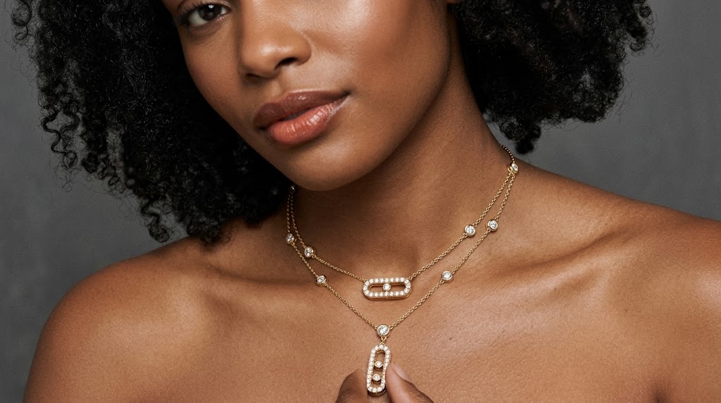 18K Yellow Gold Two-Layer Move Diamond Necklace (6.35g) – Image 1