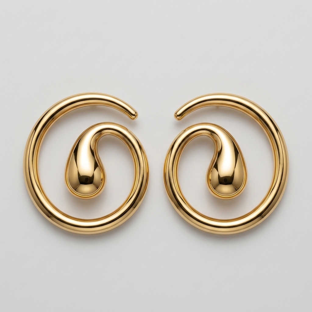 Sculptural Gold Swirl Statement Hoop Earrings – Image 2