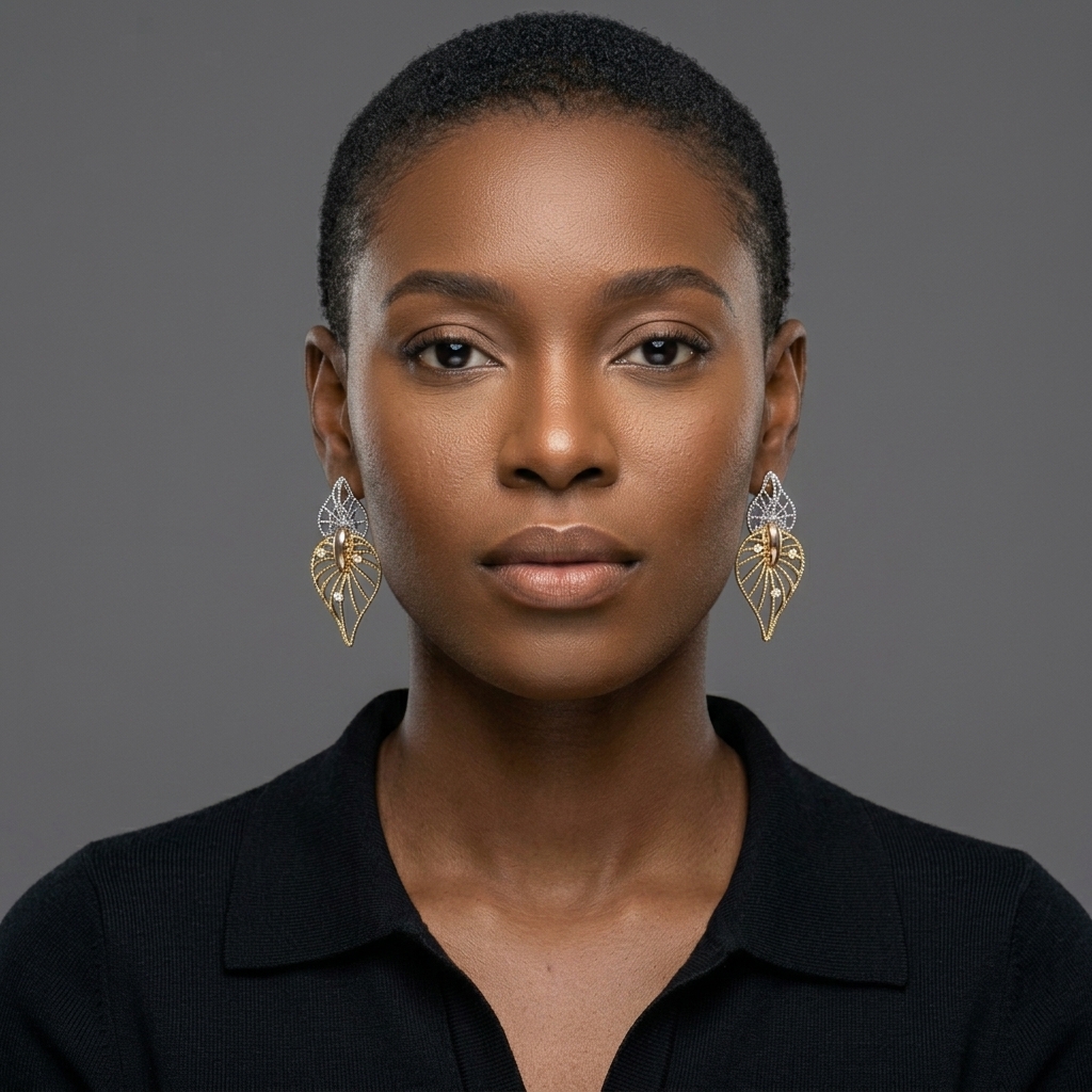 Two-Tone Filigree Leaf Statement Earrings – Image 1
