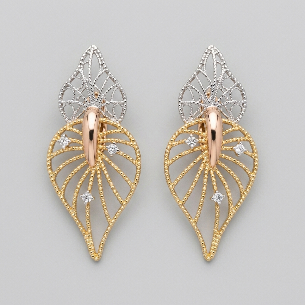 Two-Tone Filigree Leaf Statement Earrings – Image 2
