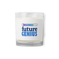"Loading, Future Genius" Glass jar soy wax candle – Image 1