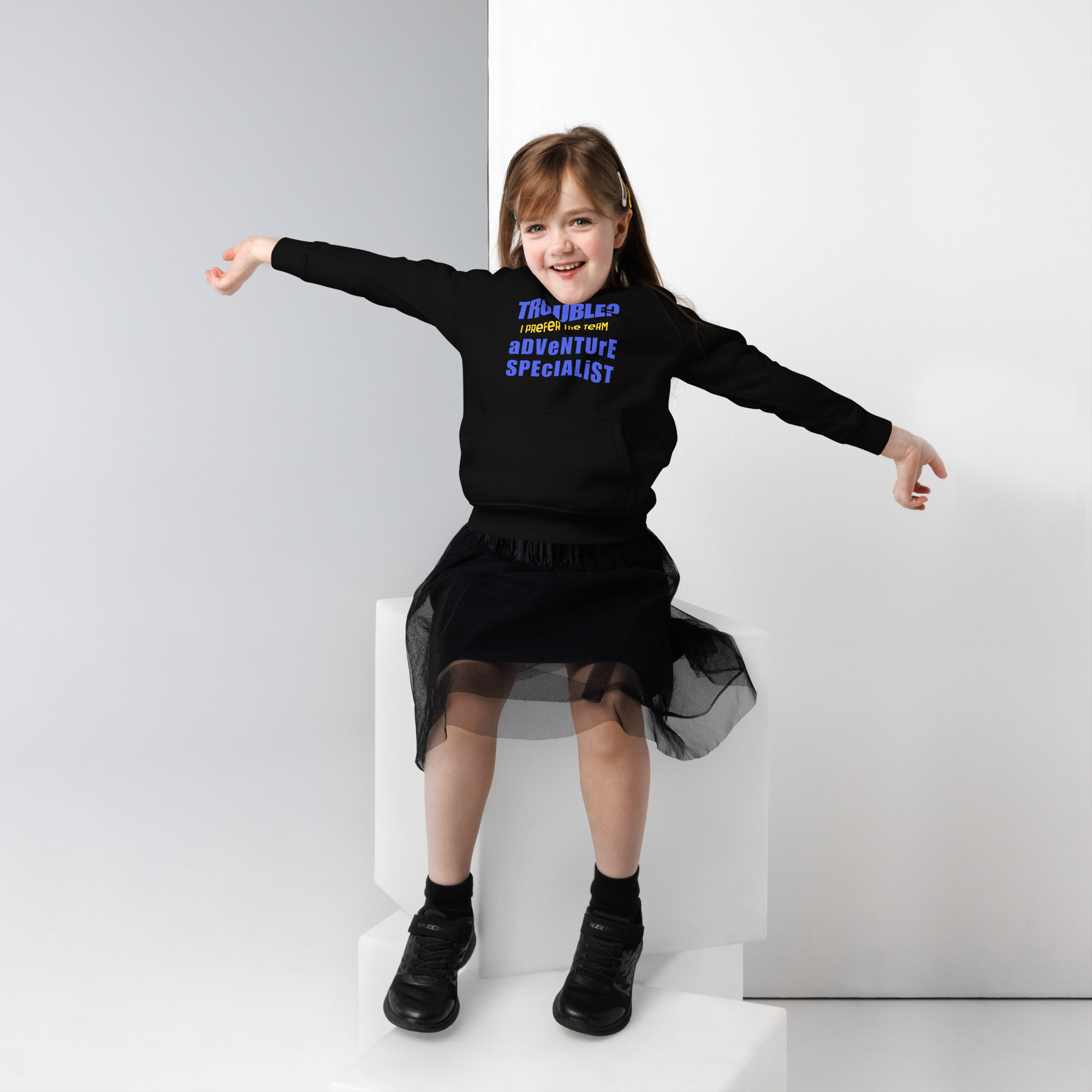 "Trouble, I prefer the term Adventure Specialist" Kids eco hoodie – Image 7