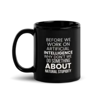 "AI vs Natural Stupidity" Black Glossy Mug – Image 1