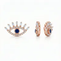 14K Rose Gold Evil Eye Diamiond Studs Sapphire – Image 2